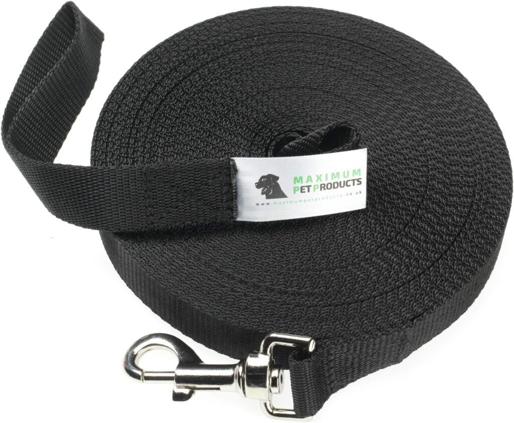 Maximum Pet Products 65ft 20M Dog  Horse Training Lunge Lead. 25mm - 1 Wide. Very Strong (Black)