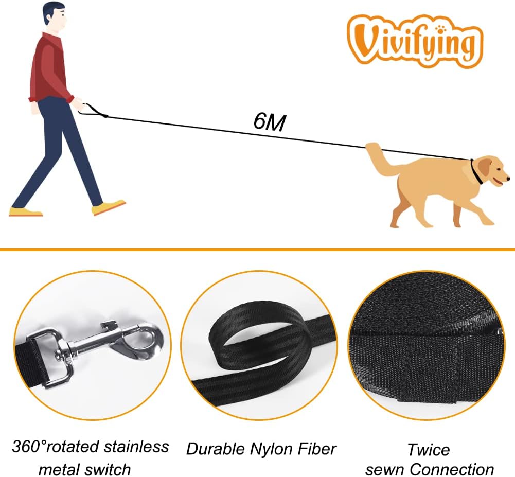 Vivifying Training Lead for Dogs, 20FT/6M Long Nylon Long Line Dog Lead for Pet Tracking Training Obedience Lead Leash (Red)
