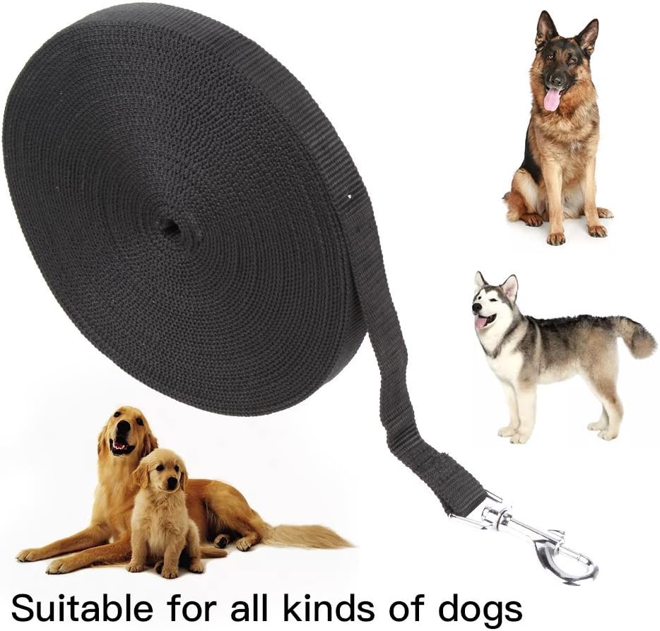 50ft (15M) Dog  Horse Training Lunge Lead. Dog Leads Training Leash for Camping Tracking Training Obedience Backyard Play 15m 50ft Long Nylon (15m / 50 Foot, Black)
