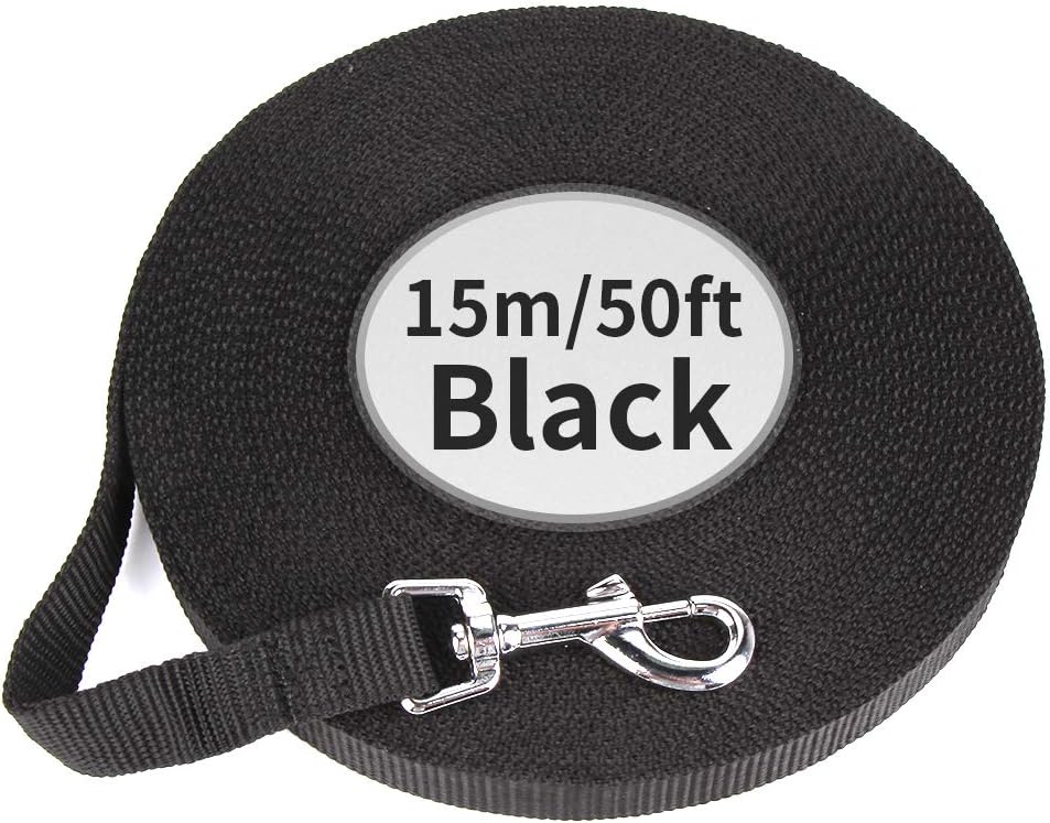50ft (15M) Dog  Horse Training Lunge Lead. Dog Leads Training Leash for Camping Tracking Training Obedience Backyard Play 15m 50ft Long Nylon (15m / 50 Foot, Black)
