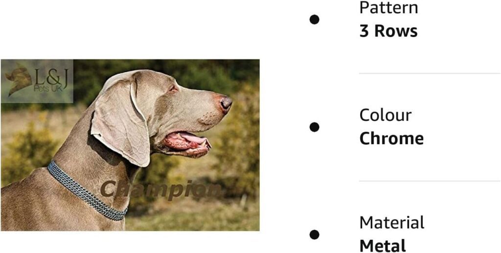 Champion-LJ Pets UK Chain Dog Collar Strong Chrome 2  3 Rows Slip Semi-Check Strong Half Check Dog Choker Chain Training Collar (3 Rows, 60cm (23.5in))