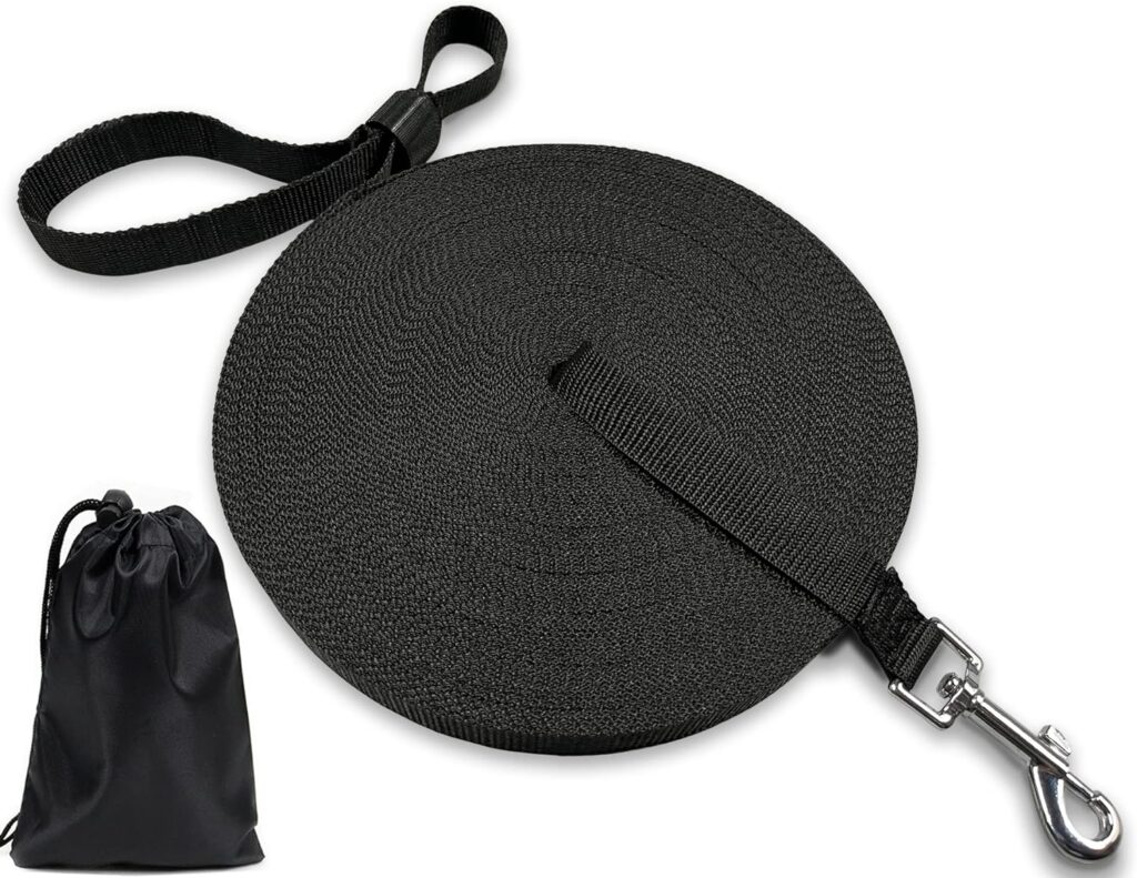 CRABGO Training Lead for Dogs Puppy, 15m/50ft Long Leash, Free Storage Bag Included, Sturdy Durable for Small Medium Large Dog, Best for Pet Training, Play and Camping, Black