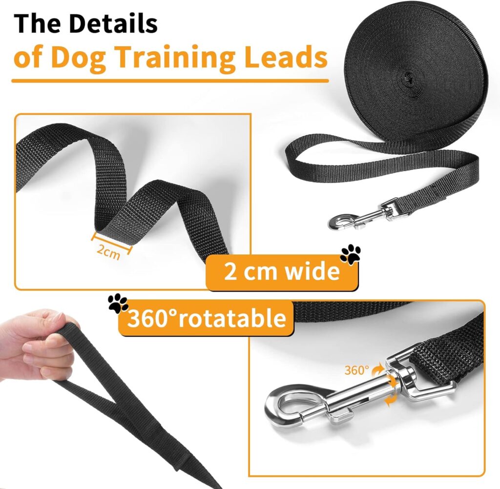 Dog Leads for Medium Dogs, Long Leads for Dog Training Walking Anti Pull Dog Running Lead, Training Leads for Small Medium Large Dogs-20M … Black