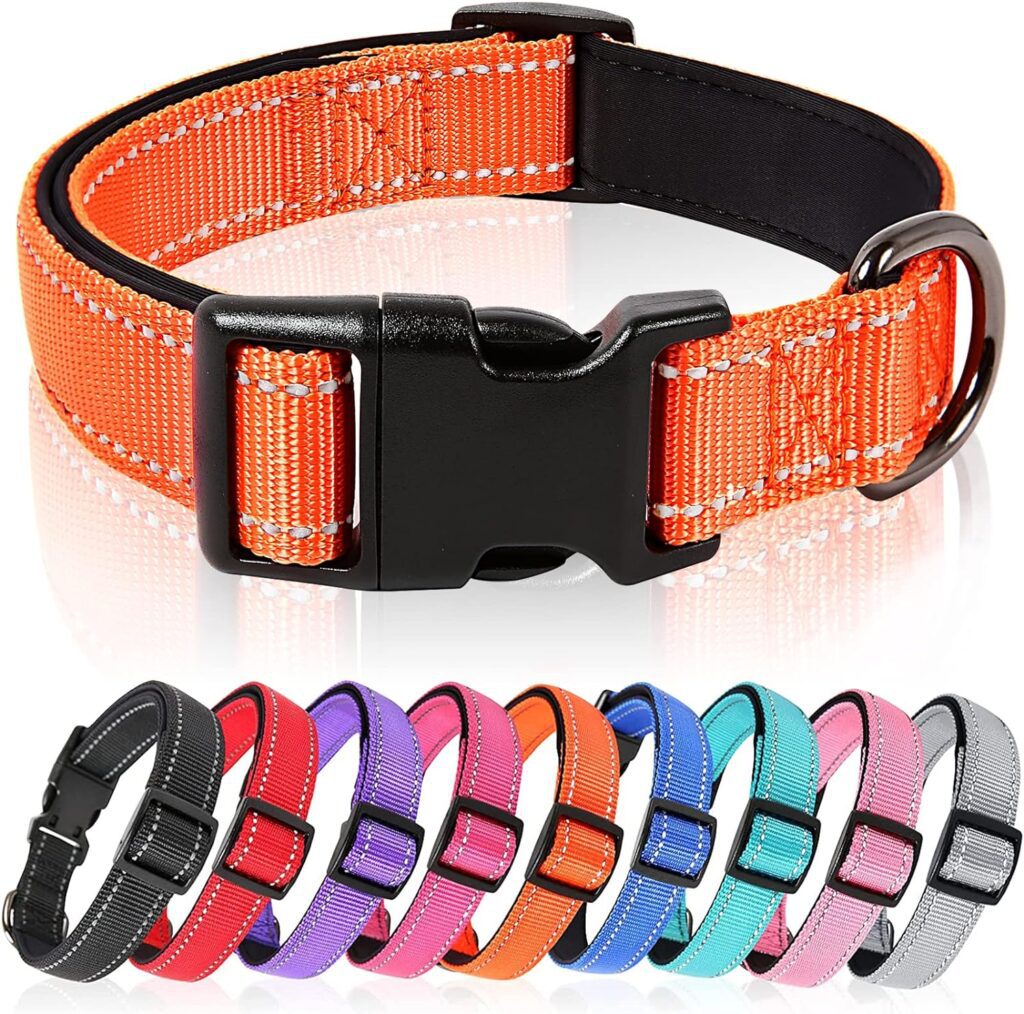 HEELE Dog Collar, Adjustable Reflective Dog Collar Padded Soft Cosy Breathable Collar for Small Dogs, Lightweight Outdoor Training Collars, Orange, S