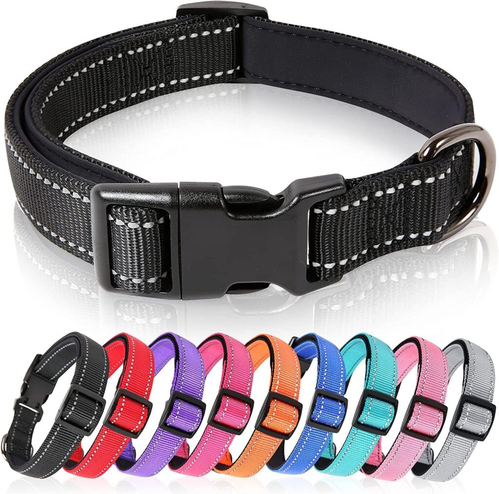HEELE Dog Collar, Adjustable Reflective Dog Collar Padded Soft Cosy Breathable Collar for Small Dogs, Lightweight Outdoor Training Collars, Orange, S