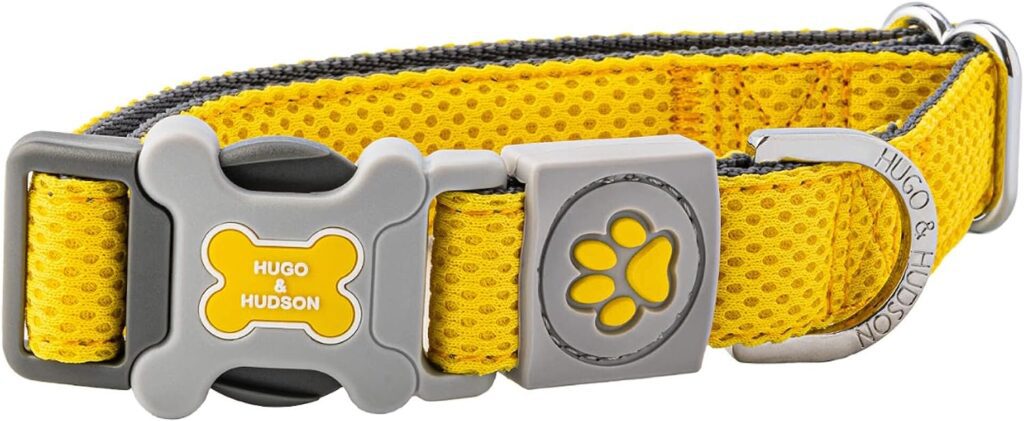 HUGO HUDSON Pet Dog Collar - Soft Comfy Breathable Mesh for Training and Walking - Lightweight Adjustable Neck Collar for Small, Medium and Large Breeds - Yellow - XS HUGO HUDSON Pet Dog Collar - Soft Comfy Breathable Mesh for Training and Walking - Lightweight Adjustable Neck Collar for Small, Medium and Large Breeds - Yellow - XS