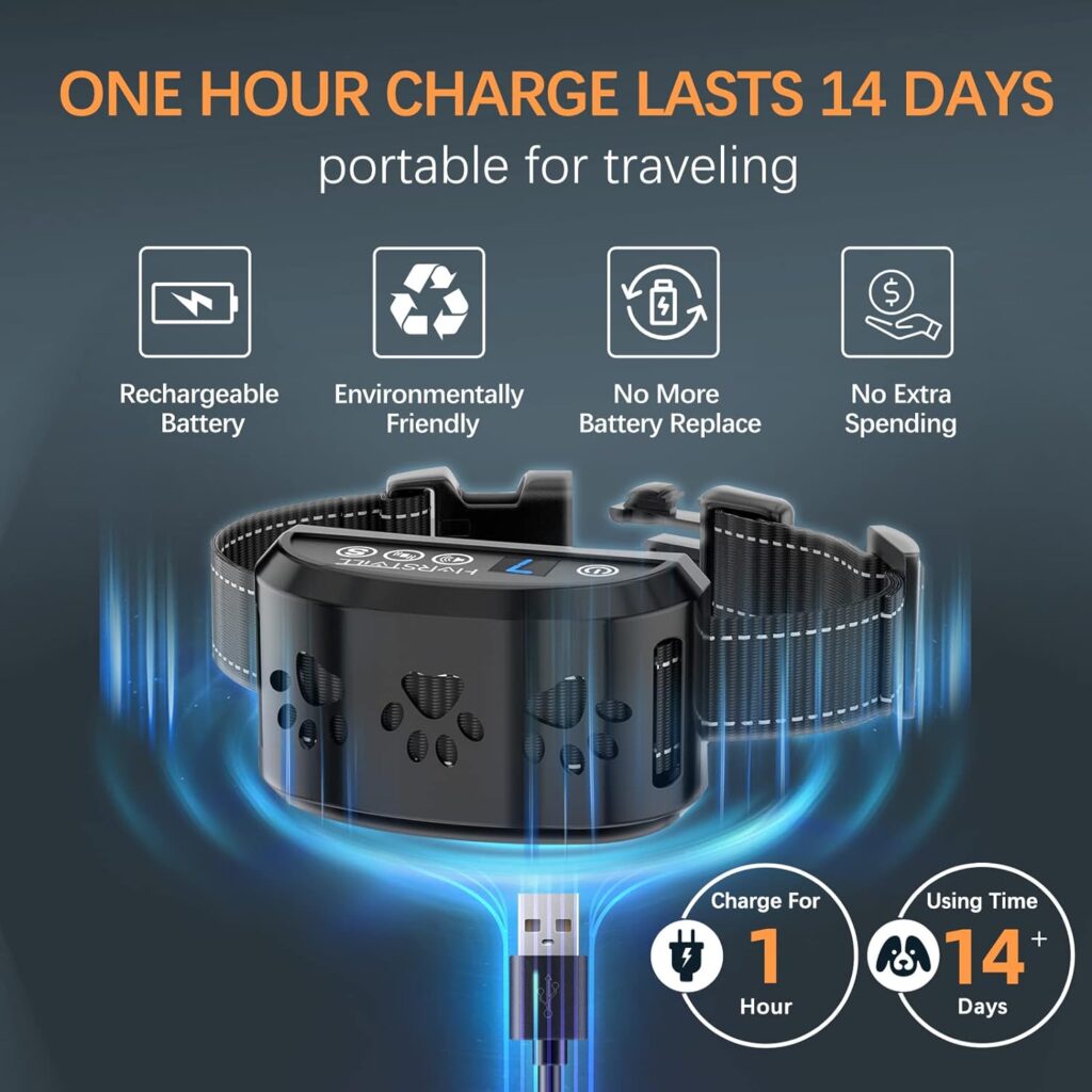 HVRSTVILL Advanced Bark Collar, Anti Bark Collar for Small Medium Large Dogs, Stop Barking Device - NO SHOCK, Safely and Humane with Sound  Vibration, Rechargeable and Adjustable Belt 7-55kg