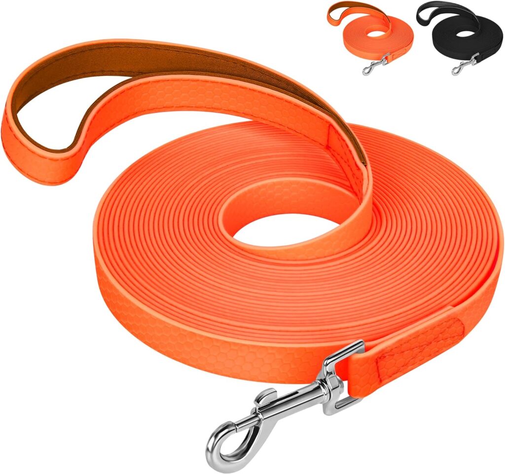 IOKHEIRA Dog Training Lead 5m/10m/15m/20m Waterproof Long Dog Training Lead with Hand Loop, Sturdy Dog Training Lead for Large, Medium, Small Dogs (10M, Orange)