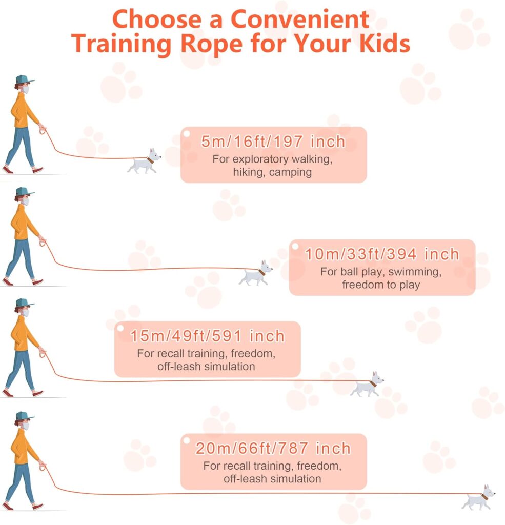 IOKHEIRA Dog Training Lead 5m/10m/15m/20m Waterproof Long Dog Training Lead with Hand Loop, Sturdy Dog Training Lead for Large, Medium, Small Dogs (10M, Orange)