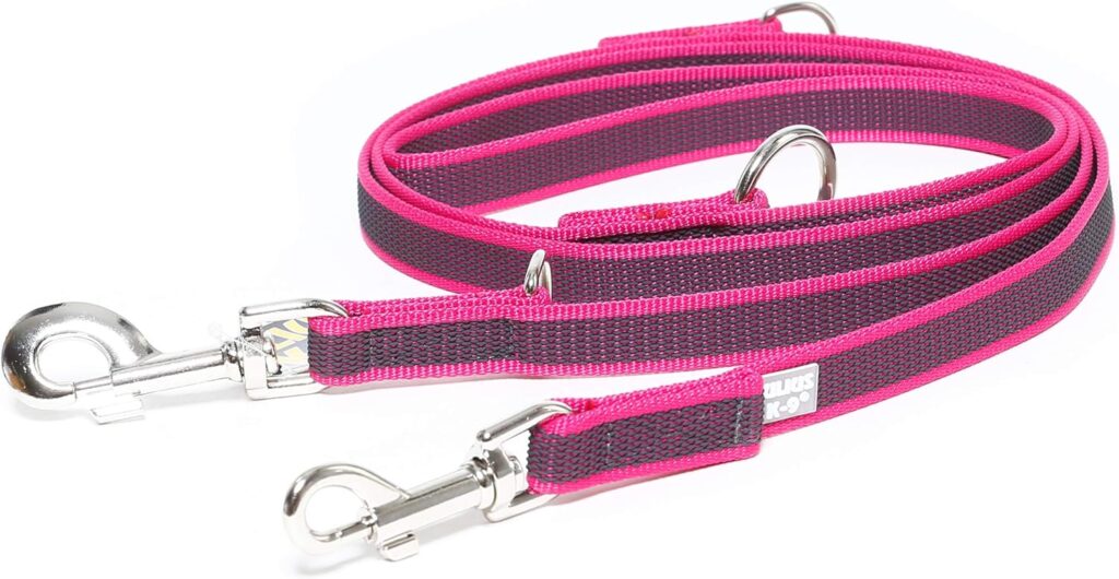 Julius-K9 216GM-PN-DP Color  Gray Super-Grip Leash, Adjustable, 20 mm x 2.2 m, Pink-Gray