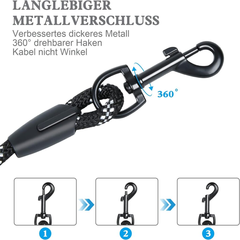 MECHHEIT Training Lead for Dogs 5m, Strong Reflective Dog Training Leads with Soft Handle, Suitable for Small to Large Dogs, Outdoor Recall Training Leashes 5/10/15/20M, Black