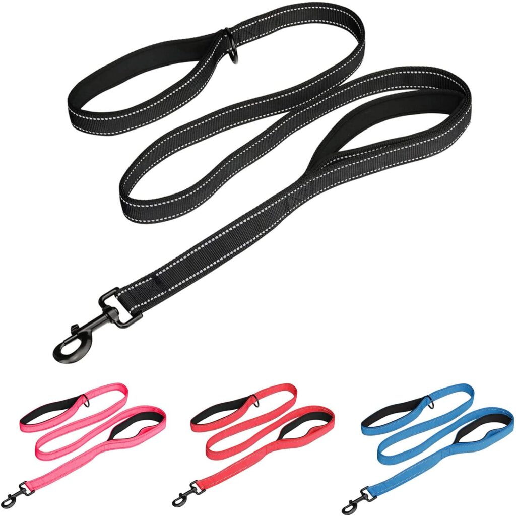 MEKEET Large Dog Lead Leash, 1.5m Double Handles Dog Lead Heavy Duty Strong Nylon Reflective Dog Leash with 2 Padded Handles Extra Traffic Lead for Safety Training Walking Medium Large Pets (Black)