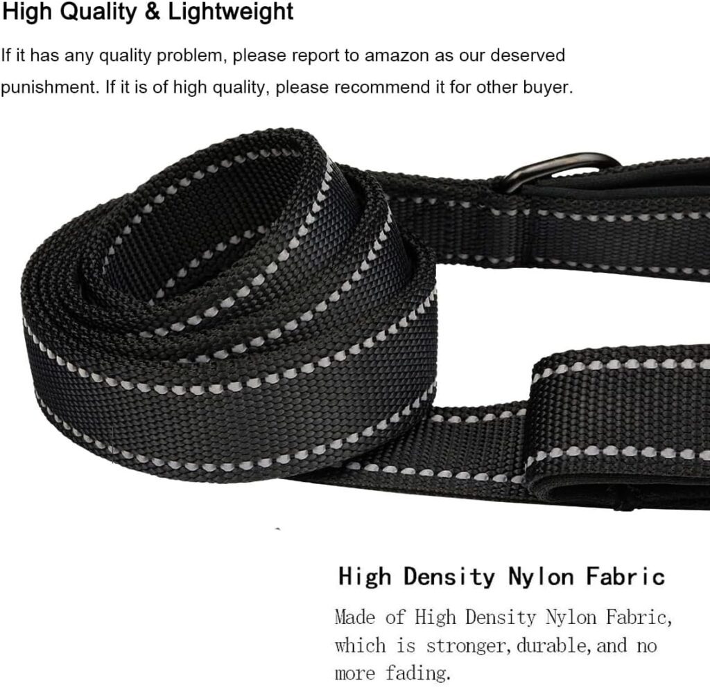 MEKEET Large Dog Lead Leash, 1.5m Double Handles Dog Lead Heavy Duty Strong Nylon Reflective Dog Leash with 2 Padded Handles Extra Traffic Lead for Safety Training Walking Medium Large Pets (Black)