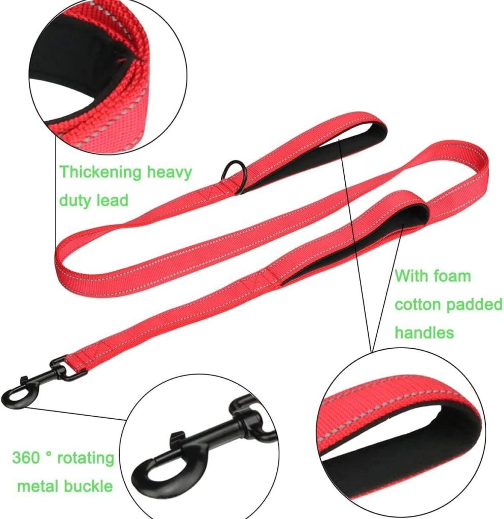 MEKEET Large Dog Lead Leash, 1.5m Double Handles Dog Lead Heavy Duty Strong Nylon Reflective Dog Leash with 2 Padded Handles Extra Traffic Lead for Safety Training Walking Medium Large Pets (Black)