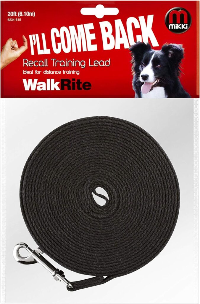 Mikki Dog, Puppy Recall Training Line Lead - Cotton Webbing Lightweight Walking Leash Long,Black-6FT/1.8M