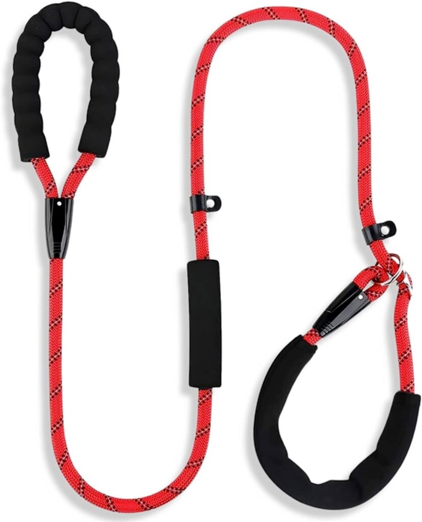 NEXLUVE Dog Slip Lead 6ft, Anti-pull Dog Training Leash Rope Lead with Durable padded 2 Handles 6FT/182cm Adjustable Dog long Lead for Small, Medium and Large Dogs (RED)