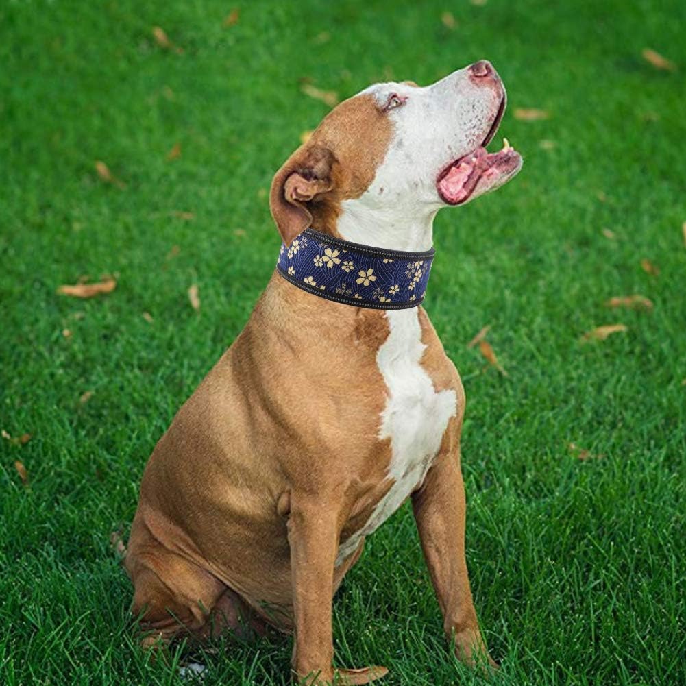Pet Collar Nylon Adjustable Reflective Buckle Dog Collar Dog Training Collar with Soft Padding for Medium and Large Dogs(Navy Blue+Flowers M) Pet Collar Nylon Adjustable Reflective Buckle Dog Collar Dog Training Collar with Soft Padding for Medium and Large Dogs(Navy Blue+Flowers M)