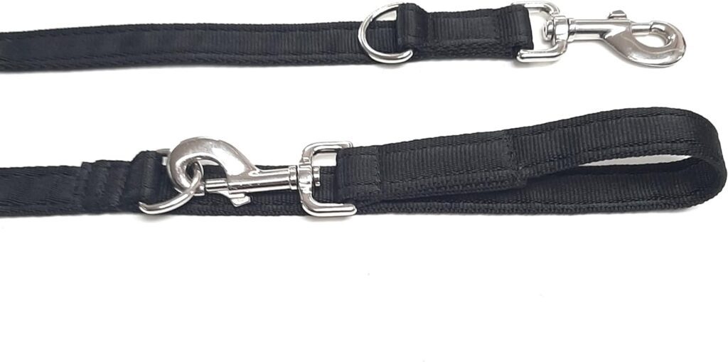 Police Style Dog Training Lead Double Ended 15ft (4.5 Metres Approx) Adjustable Leash Multi-Functional In Cushion Webbing (25mm, Black)