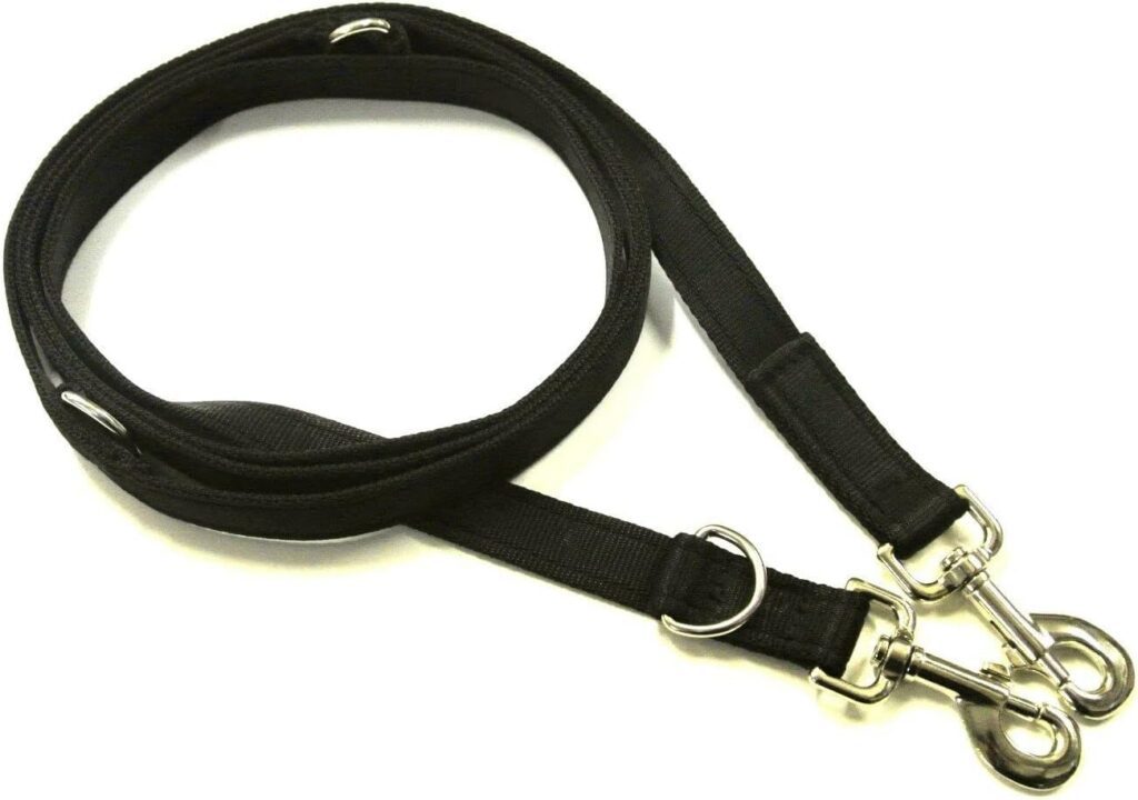 Police Style Dog Training Lead Double Ended 15ft (4.5 Metres Approx) Adjustable Leash Multi-Functional In Cushion Webbing (25mm, Black)