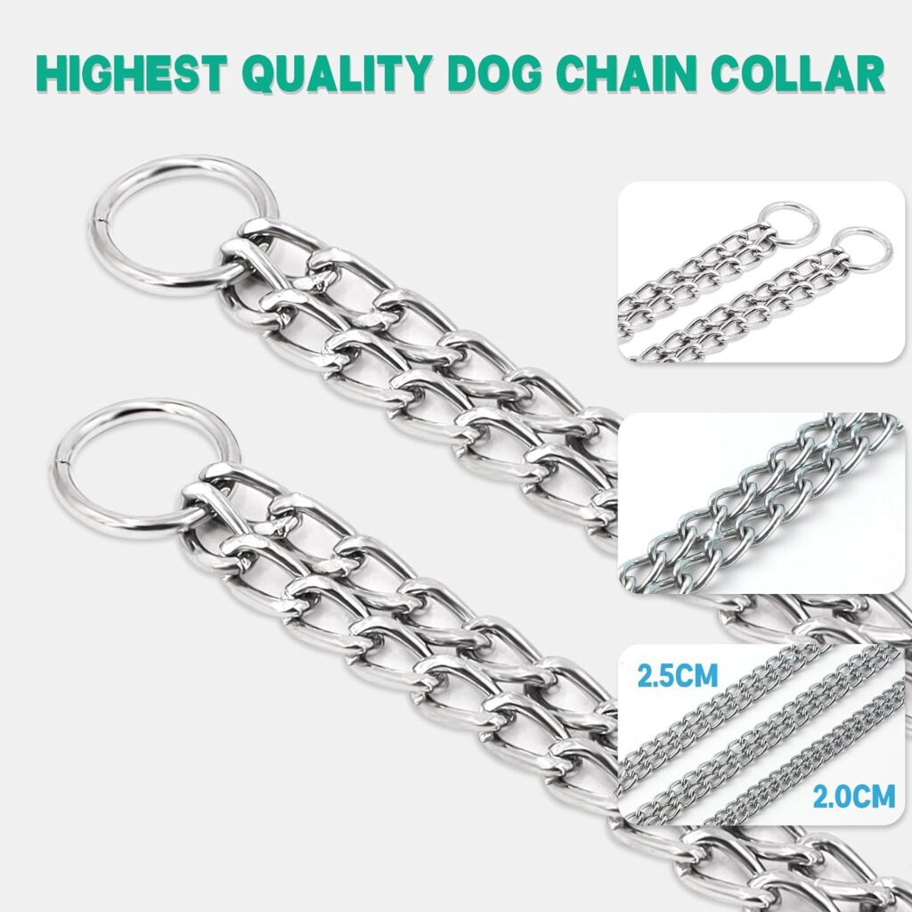 Supet Dog Chain Training Collar, Chain Collar for Large Dogs,Double Row, Martingale-Style Chrome Stainless Steel Adjustable Choke Metal Pet Collars