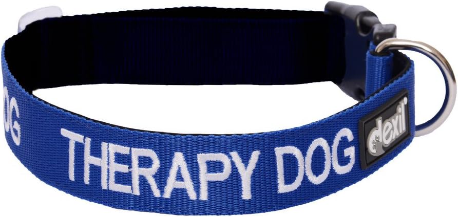 THERAPY DOG Blue Colour Coded S-M L-XL Neoprene Padded Dog Collar PREVENTS Accidents By Warning Others of Your Dog in Advance (L-XL)