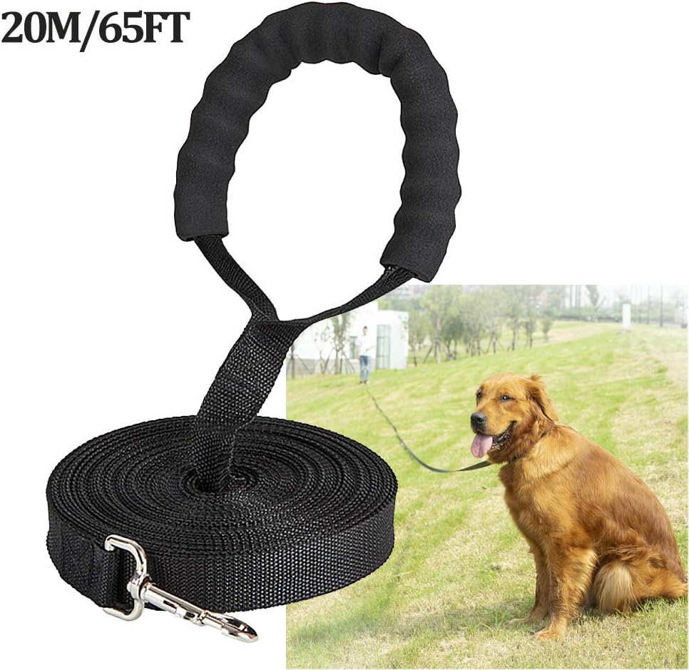 Training Leads for Dogs - Nylon Long Training Dog Leash Long Dog Recall Lead, Long Line for Dog Tracking Training, Long Lead Leash for Pet Recall Obedience with Comfortable Padded Handle (20M/65ft)