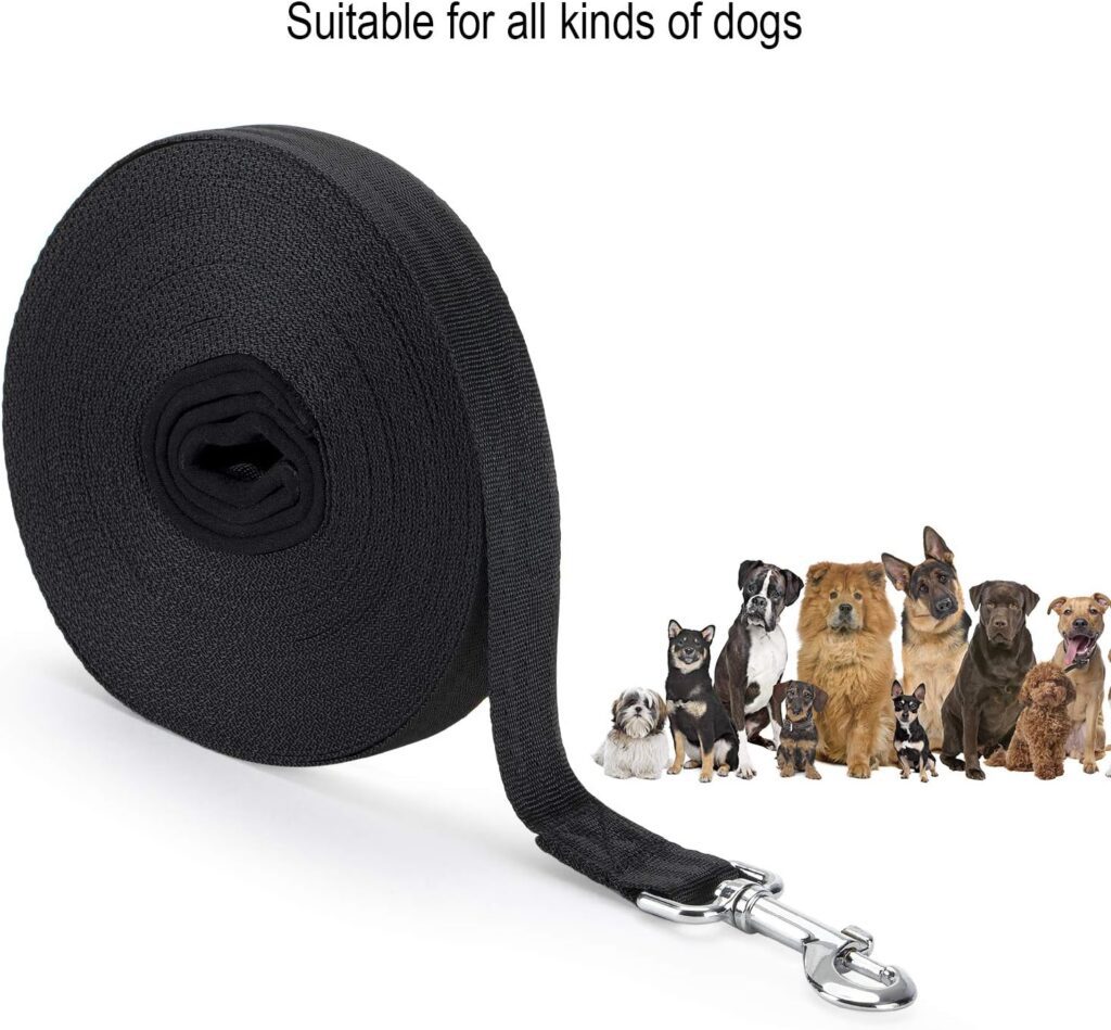 Vivifying Training Lead for Dogs, 50FT/15M Long Nylon Long Line Dog Lead for Pet Tracking Training Obedience Lead Leash (Black)