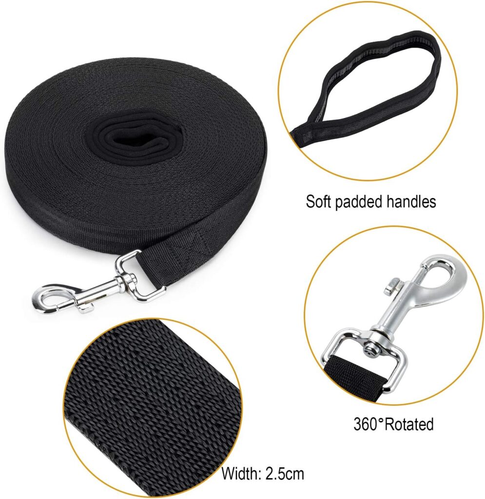 Vivifying Training Lead for Dogs, 50FT/15M Long Nylon Long Line Dog Lead for Pet Tracking Training Obedience Lead Leash (Black)