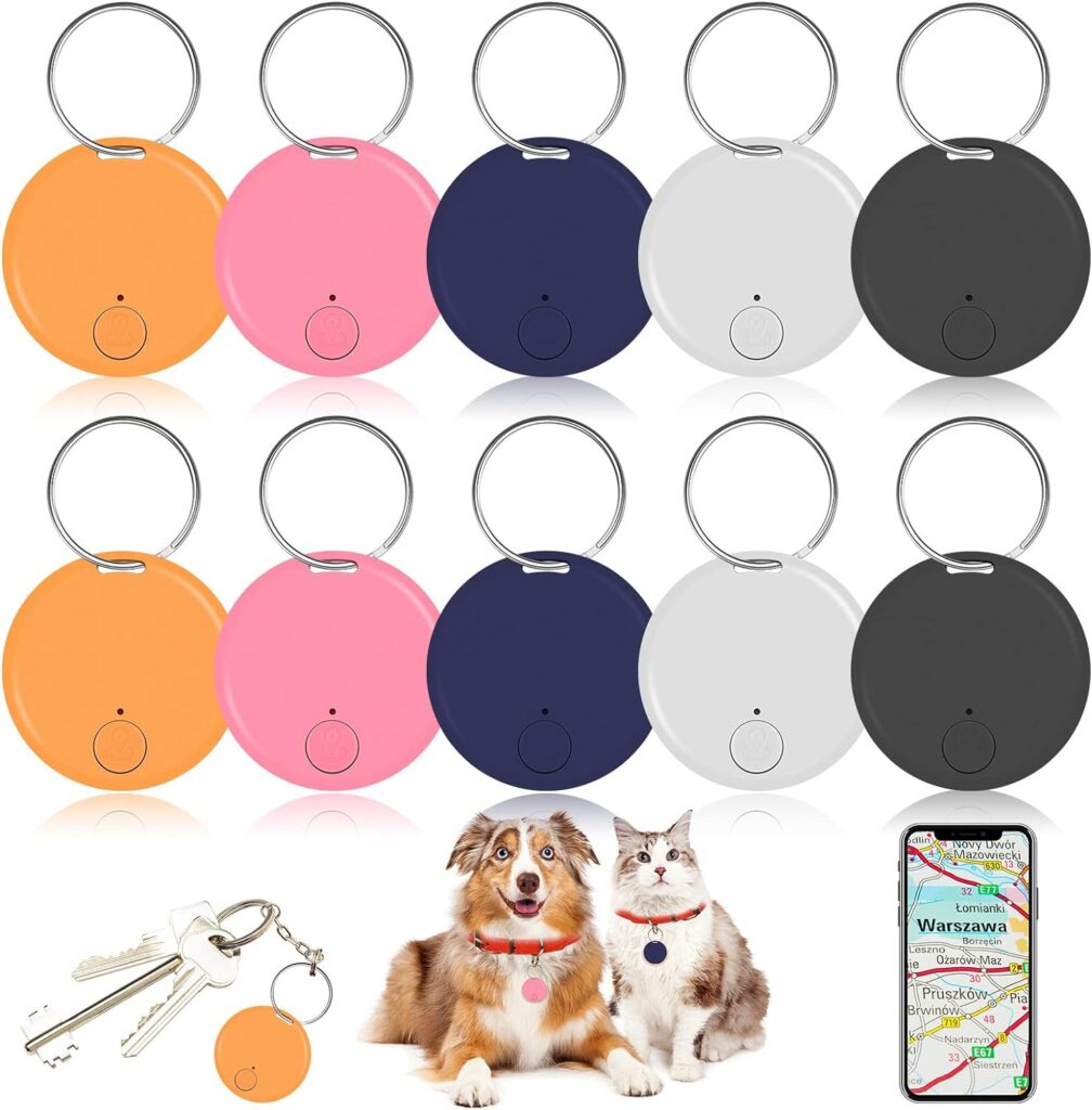 10 Pcs GPS Tracker for Dogs Kids Smart Waterproof Key Finder Tracker Portable Pet GPS Locator GPS Wallet Tracker App Control Pet GPS Tracker for Pets Wallet Car Kids Luggage, 5 Colors