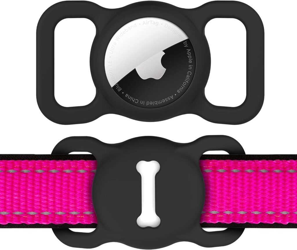 Airtag Dog Collar Holder, DLENP Silicone GPS Tracking Accessories Protective Cat Collar with Bone Pattern (1 Pack(Black))