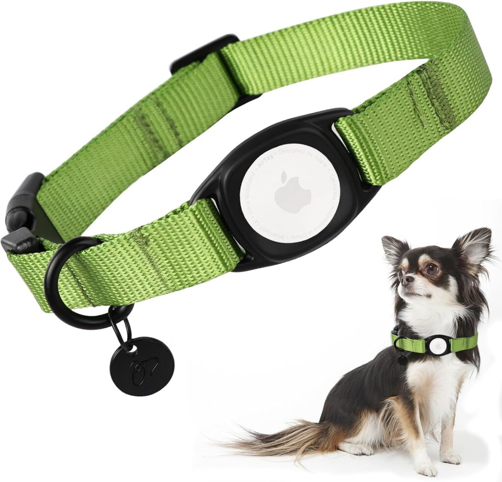 Babole Pet AirTag Dog Collar Pink for Medium Puppy Dog,11 Colors,Nylon Integrated GPS Pet Collar with Durable Snap Buckle,Dog Tracker for Apple iPhone,Small Large BoyGirlFemale Dog(M)