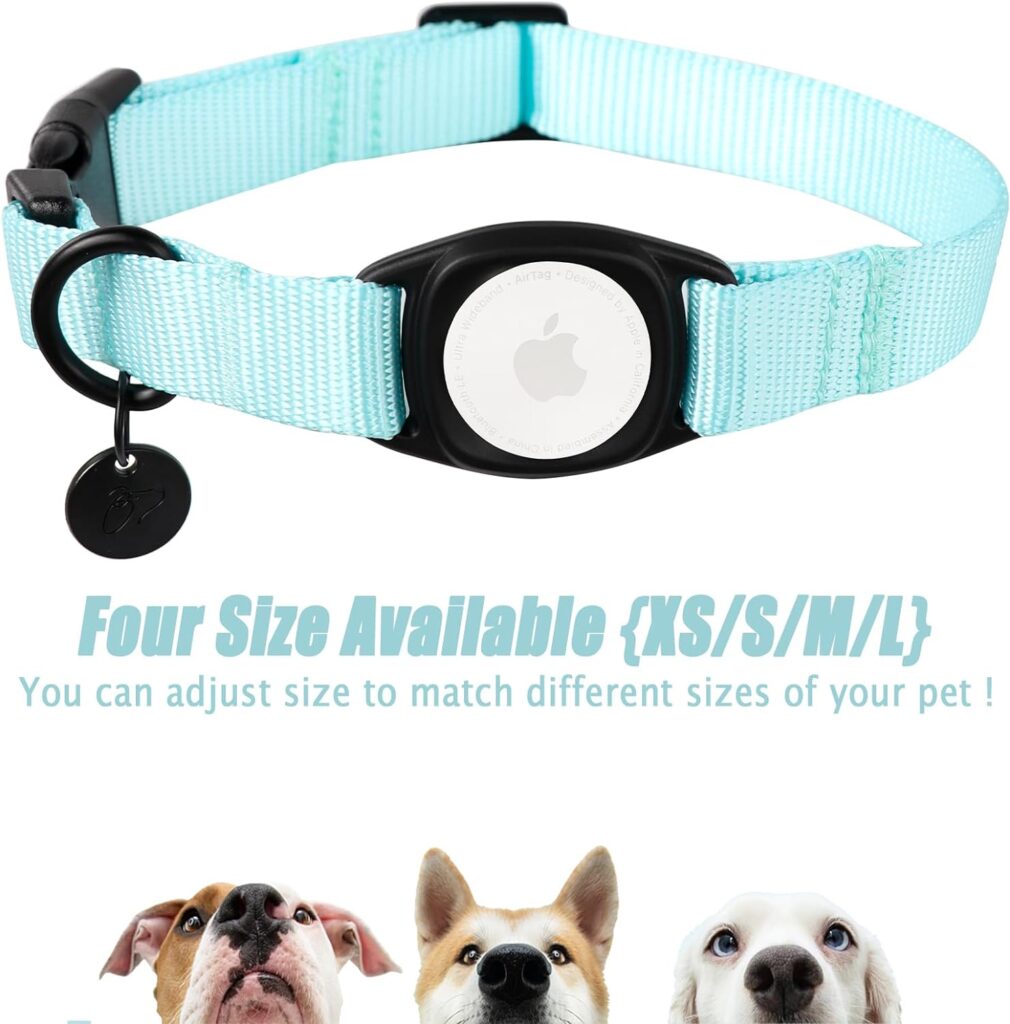 Babole Pet AirTag Dog Collar Pink for Medium Puppy Dog,11 Colors,Nylon Integrated GPS Pet Collar with Durable Snap Buckle,Dog Tracker for Apple iPhone,Small Large BoyGirlFemale Dog(M)