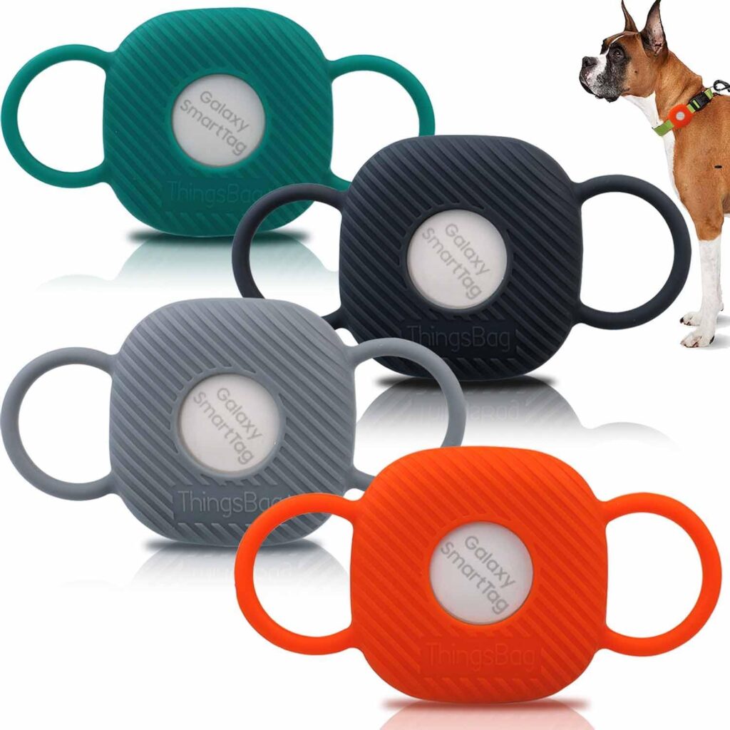 Dog Silicone Collar Holder for Samsung SmartTag/Smart Tag+Plus/Tile Mate, Companion of Finder Tracker Locator Case for Pet Cat Necklace Buddy, Android GPS Devices Accessories Secure Holder (4 Pack)