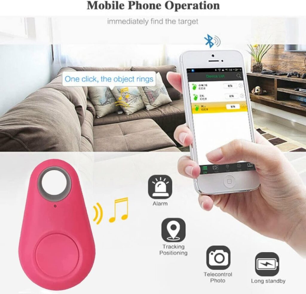 Portable GPS Tracker, Mobile Tracking Smart Anti Loss Device Key Finder，Alarm Reminder, Locator GPS Smart Finders Tracker Device for Kids Dog Pet Cat Wallet Keychain Luggage Small Bag (Pink)