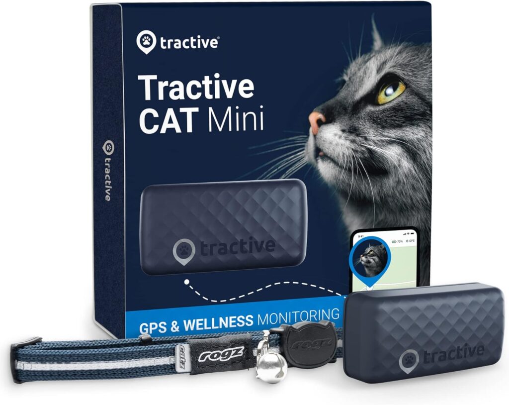Tractive GPS Tracker  Health Monitoring for Cats (6.5 lbs+) - Market Leading Pet GPS Location Tracker | Wellness  Escape Alerts | Waterproof | Works with Any Collar (Dark Blue)