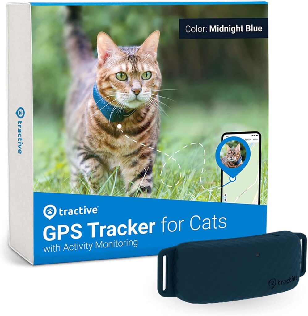 Tractive GPS Tracker  Health Monitoring for Cats (6.5 lbs+) - Market Leading Pet GPS Location Tracker | Wellness  Escape Alerts | Waterproof | Works with Any Collar (Dark Blue)